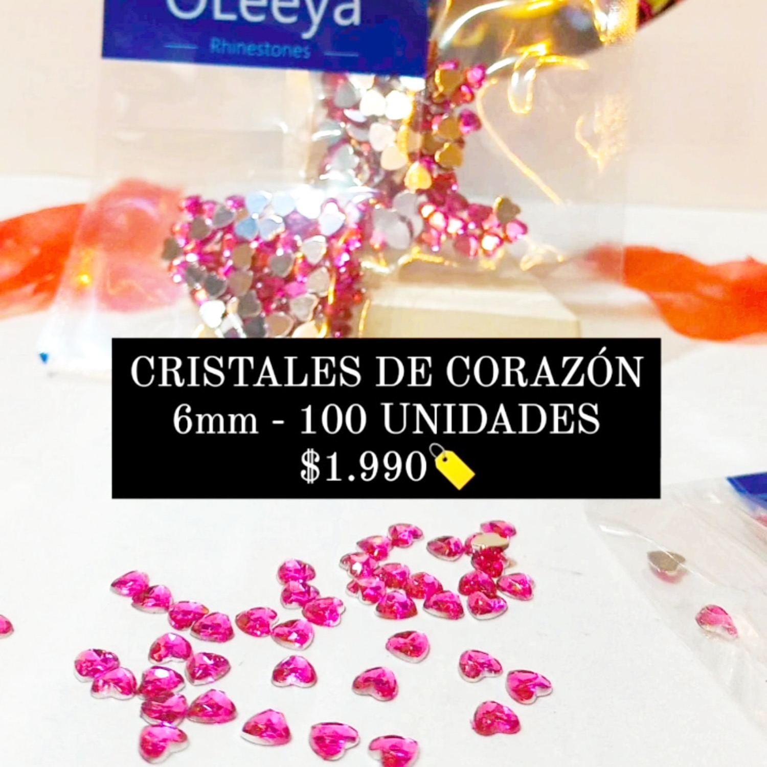Diamante Corazón 6mm Rosado
