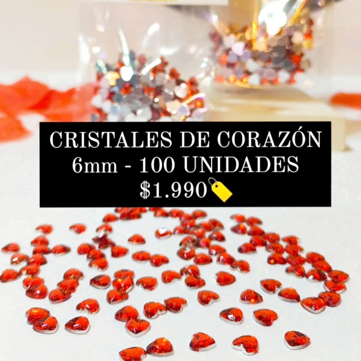 Diamante Corazón 6mm Rojo