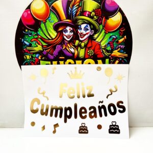 Vinilo Feliz Cumpleaños Grande Dorado 12 Unidades