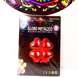 GLOBO METALICO TREBOL CORAZON ROJO 1 UNIDAD