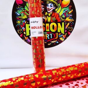 TUL ROJO CORAZONES DORADOS 4,5m